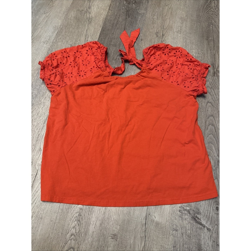 J. Crew Orange Eyelet Tie-Back Top Size Large Blouse Short Sleeve Summer Spring